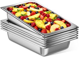 OSTBA - 6 Pack Full Size Hotel Pans 1/1 Size 4" Deep,Stainless Steel Steam Table Buffet Pans 20.8" L x 12.8" W