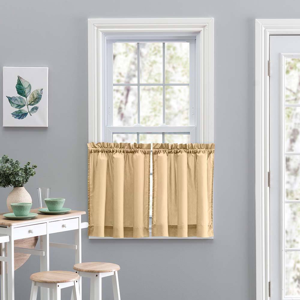 Angle. Ellis Curtain - Ellis Stacey Solid Color Window 1.5" Rod Pocket High Quality Fabric Tailored Tier Pair 56"x45" Almond - Almond.