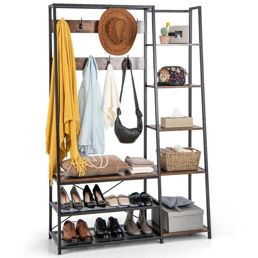 Costway 1 PC 5 In 1 Entryway Coat Rack Storage Shoe Bench Freestanding ...