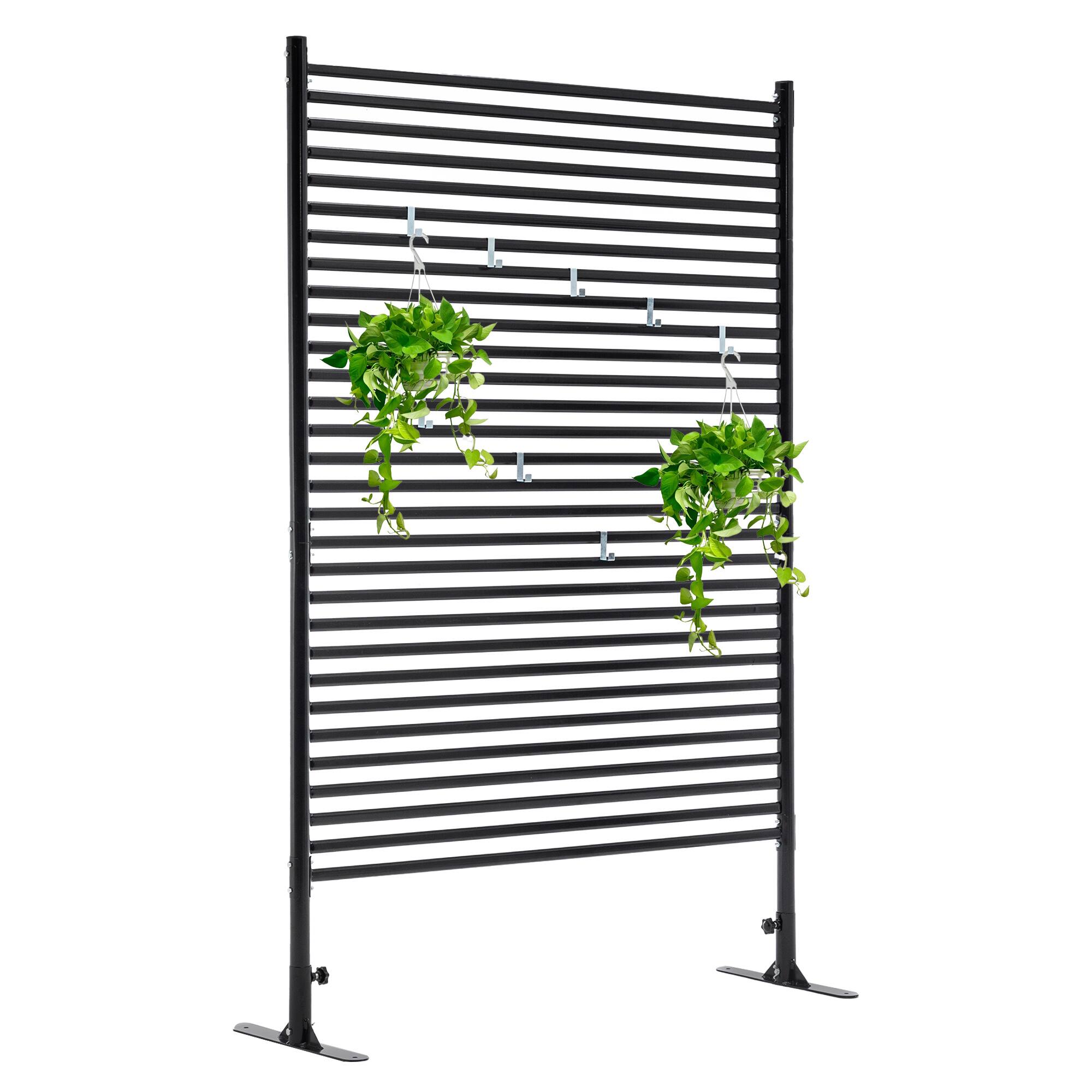 Angle. COWLOWN - 71.26in x 46.65in Outdoor Privacy Screen Freestanding Metal Fence Panel with Slatted Design Black - Black.