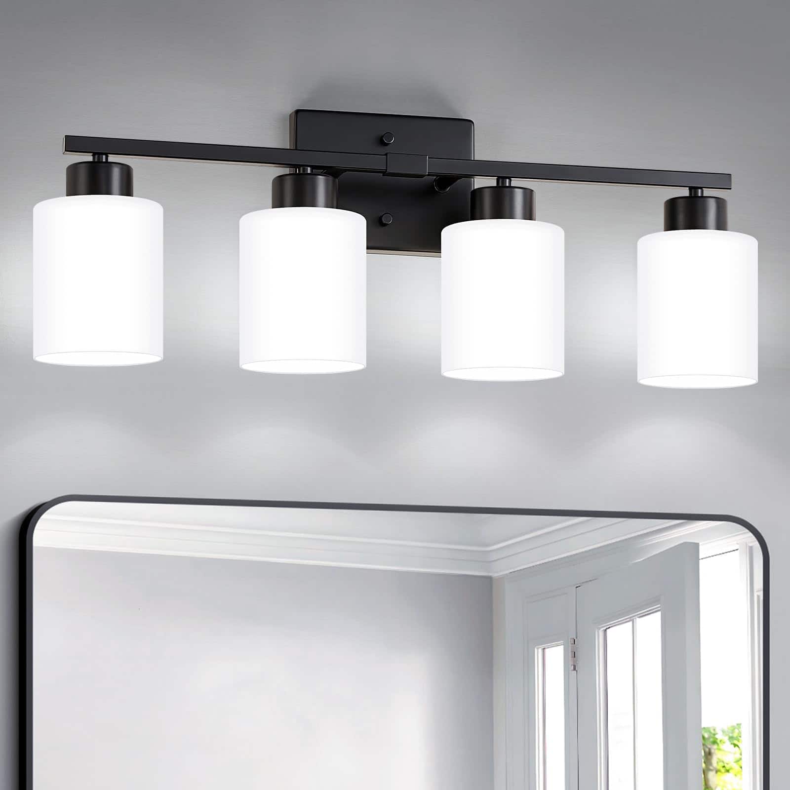 Dazzling Pops - Bathroom Light Fixtures Modern Vanity Over Mirror Wall Sconces With Milky Frosted Glass Shades E Socket - Black 4-Light