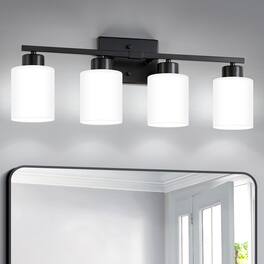 Dazzling Pops - Bathroom Light Fixtures Modern Vanity Over Mirror Wall Sconces With Milky Frosted Glass Shades E Socket - Black 4-Light