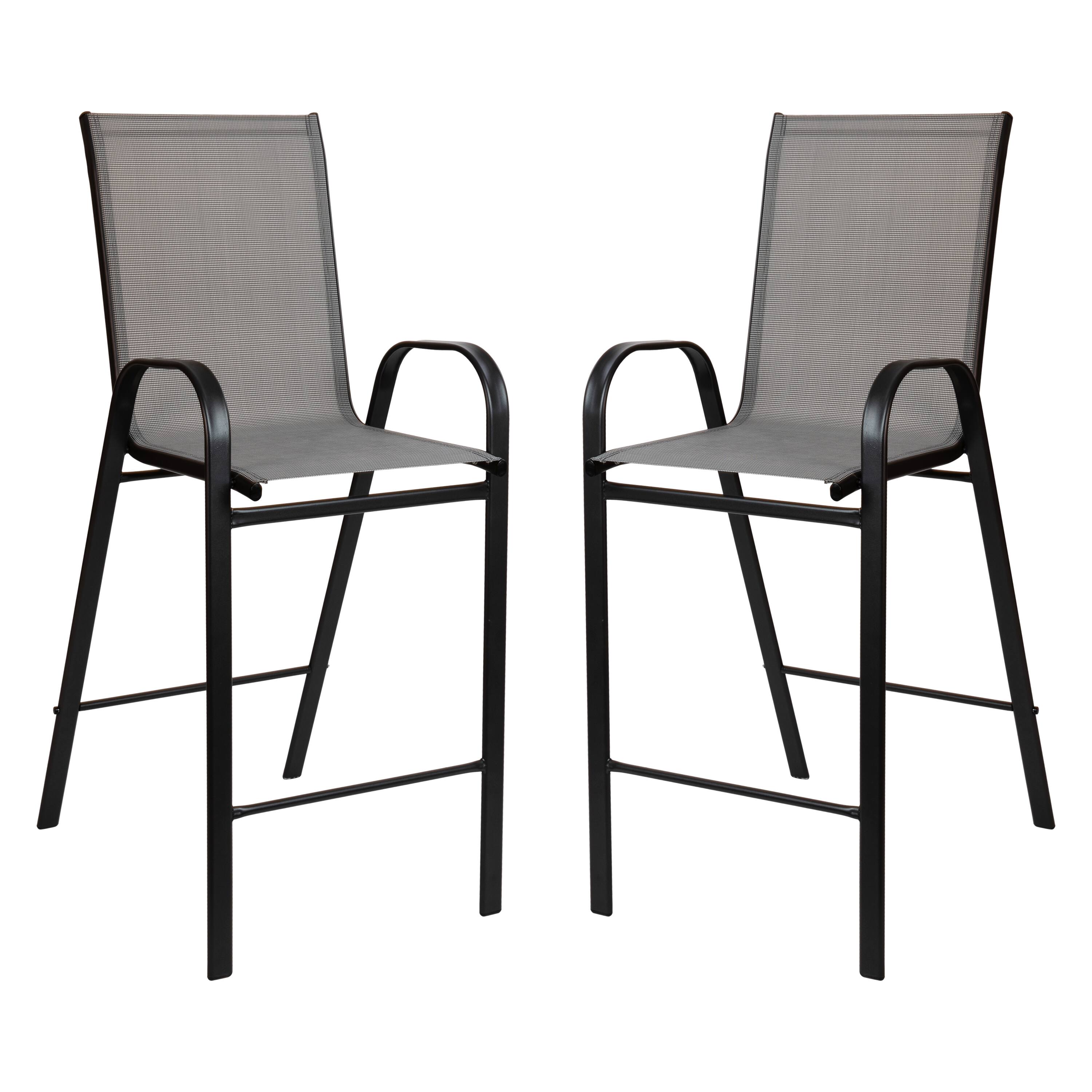 Alt View 10. Emma + Oliver - 3 Piece Outdoor Bar Height Set-Glass Patio Bar Table-All-Weather Barstools - Gray.