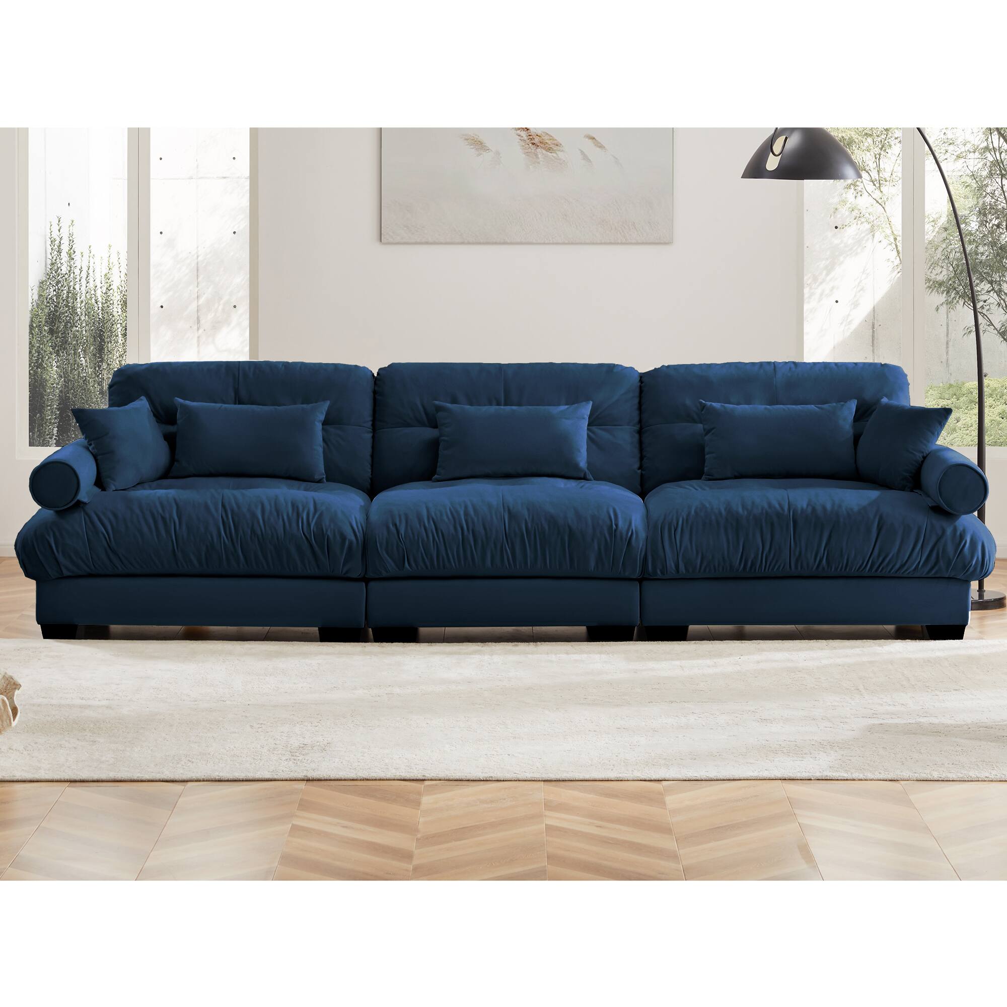 Trinkets Crazed - Modular Sectional Sofa Cloud Couch, 130" Modern Deep Seat Sectional Couches for Living Room, Oversized Modular Couch - Blue