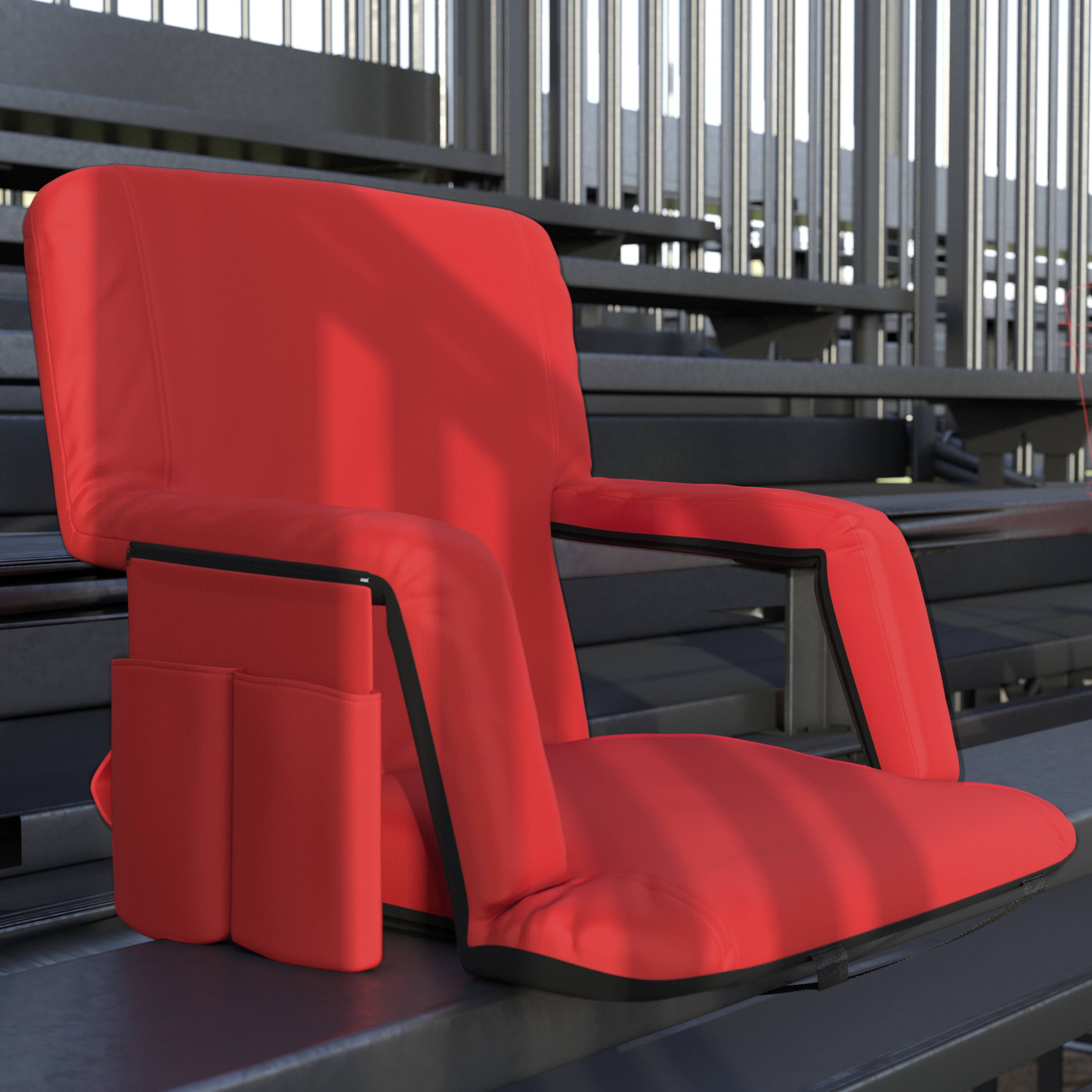 Alt View 1. Emma + Oliver - Folding Metal Stadium Chair with Padded, Reclining Back and Armrests - Red.