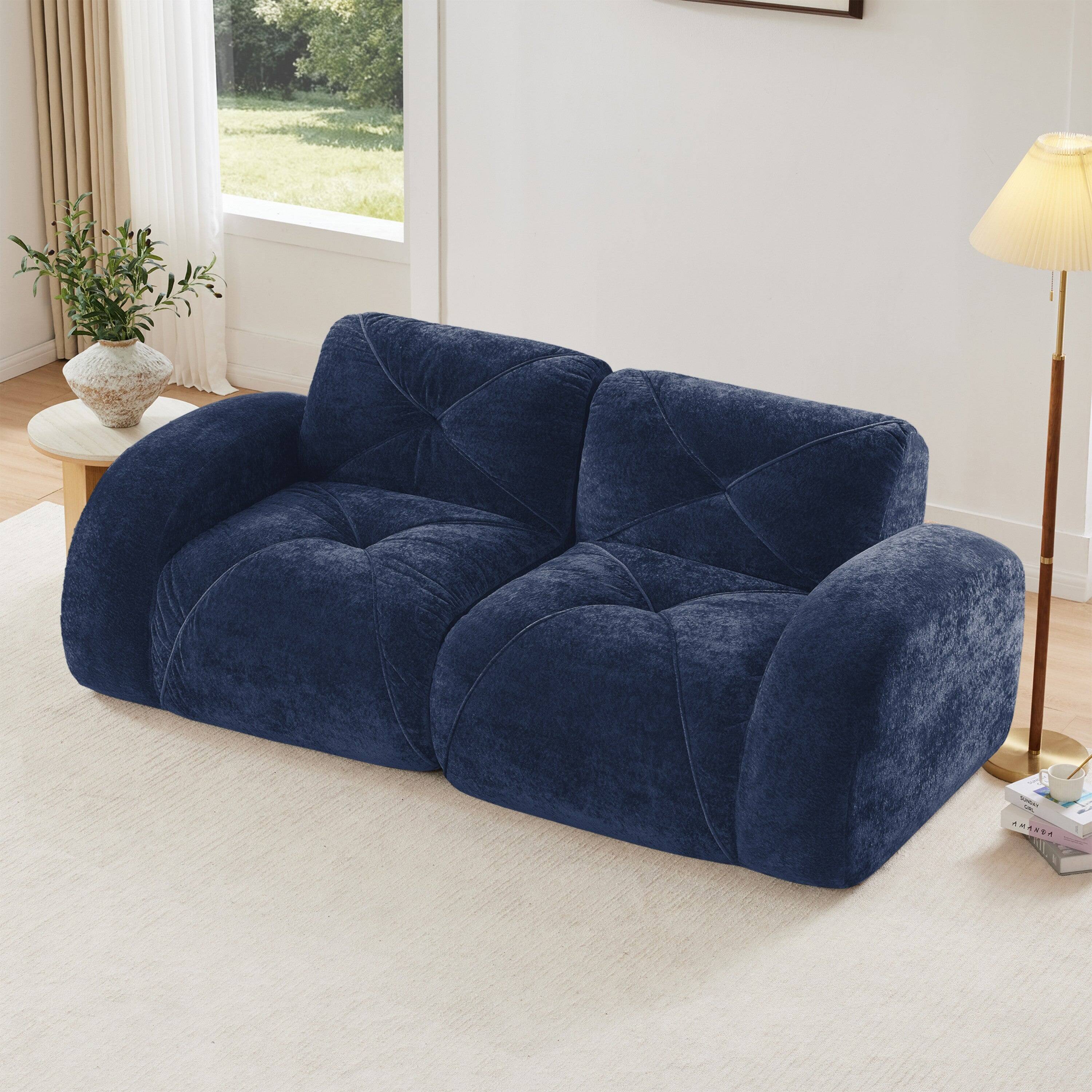 Alt View 2. Boyel Living - 2 Seater Tufted Boneless Sofa Soft Velvet No Assembly Ergonomic Design Blue - Blue.