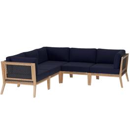 Modway - Clearwater 5-Piece Outdoor Teak Wood Sectional Sofa - Gray Navy