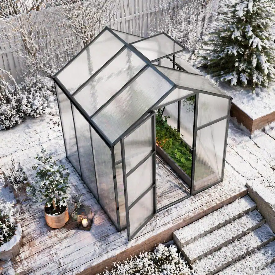 Gatter Frame RYHNUYNE 6x6 ft Walk in Polycarbonate Greenhouse, Aluminum Frame ...
