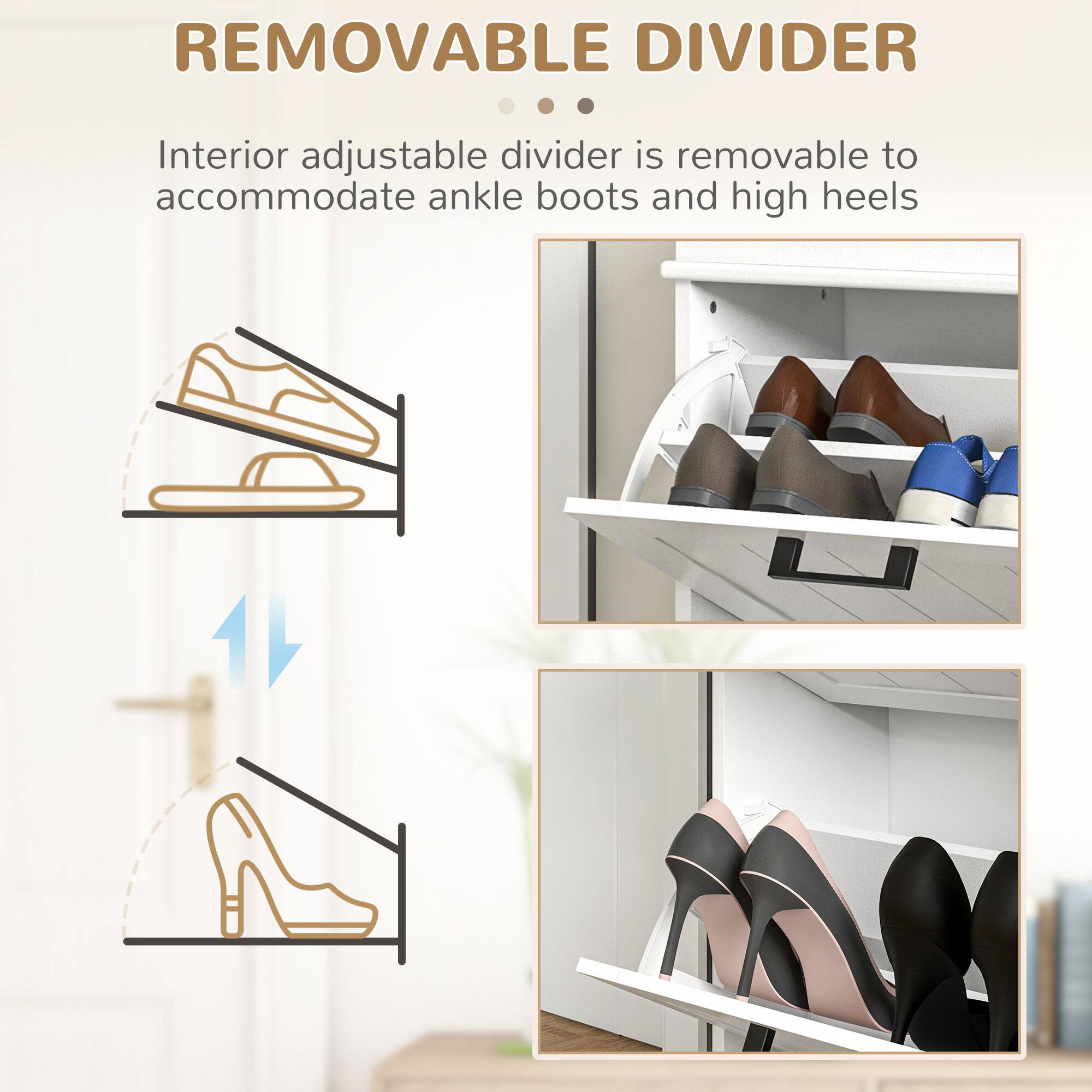 REMOVABLE DIVIDER
Interior adjustable divider is removable to accommodate ankle boots and high heels