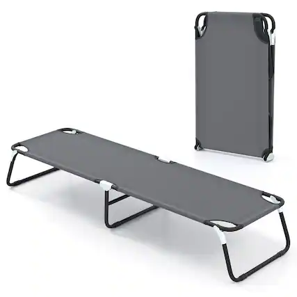 Front. Costway - Costway Folding Camping Bed Outdoor Portable Military Cot Sleeping Hiking Travel - Grey.