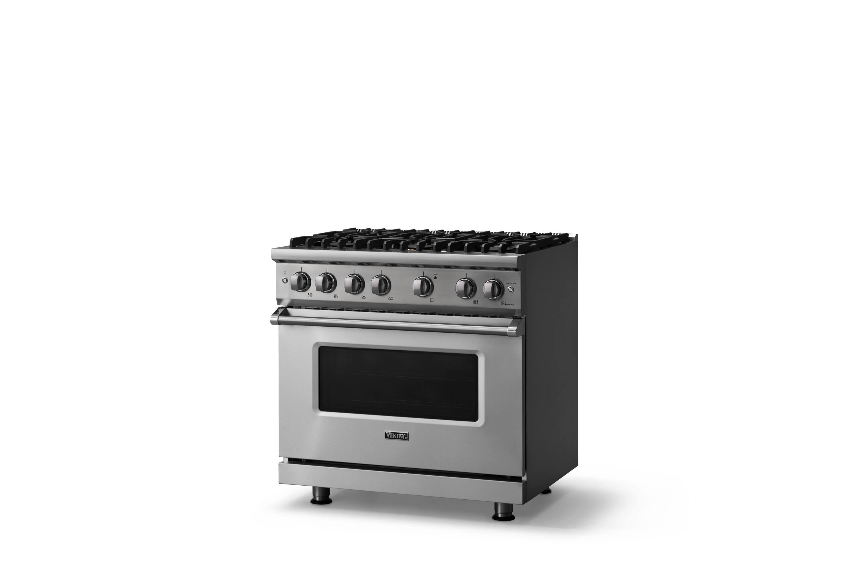 Angle. Viking - 36"W. Pro5S 5.1 Cu. Ft. Freestanding Self-Clean Sealed 6 Burner LP Gas Convection Range - Stainless Steel - Stainless Steel.