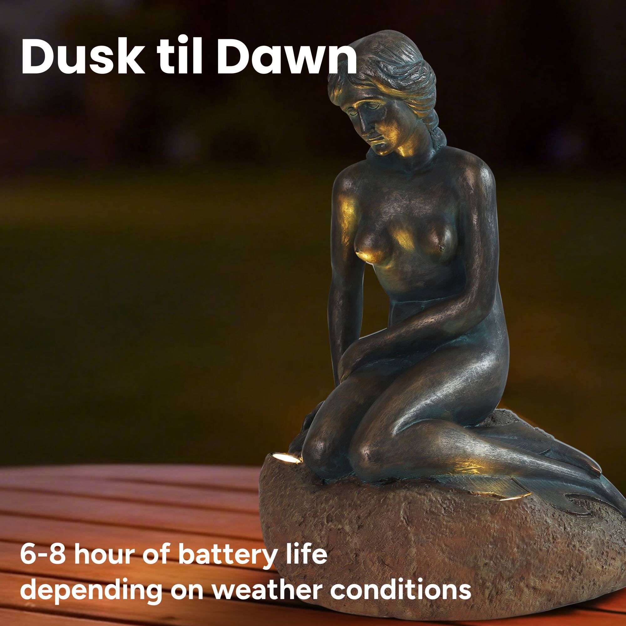Dusk til Dawn  
6-8 hour of battery life depending on weather conditions