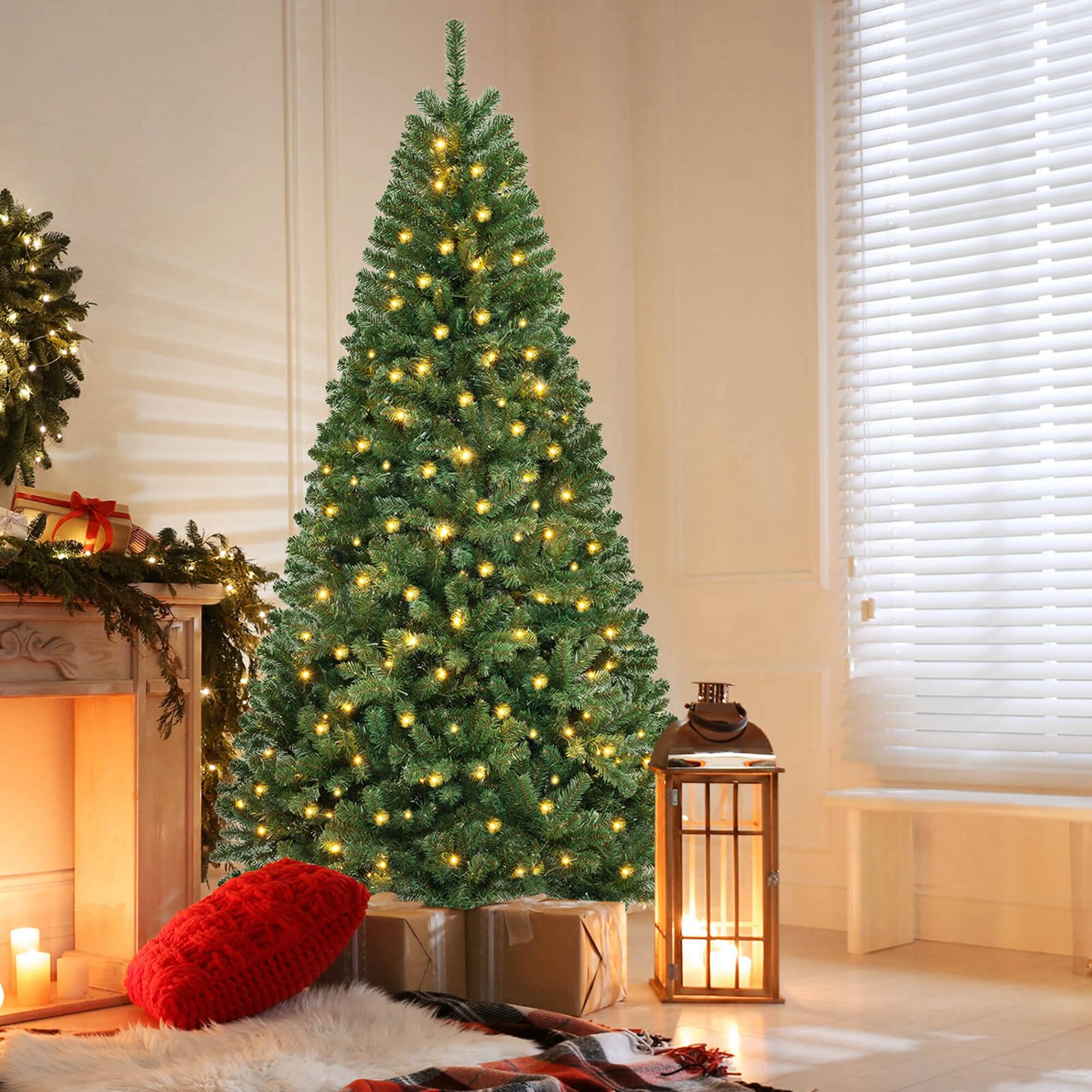 Alt View 4. Costway - Costway 8 FT Christmas Tree with 1182 PVC Branch Tips 400 Warm White LED Lights Gloves - Green.