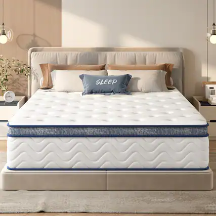 Front. TinyHomie - Queen Size Mattress 10 Inch Hybrid Mattress Individually Pocketed Innerspring Medium Firm - White.