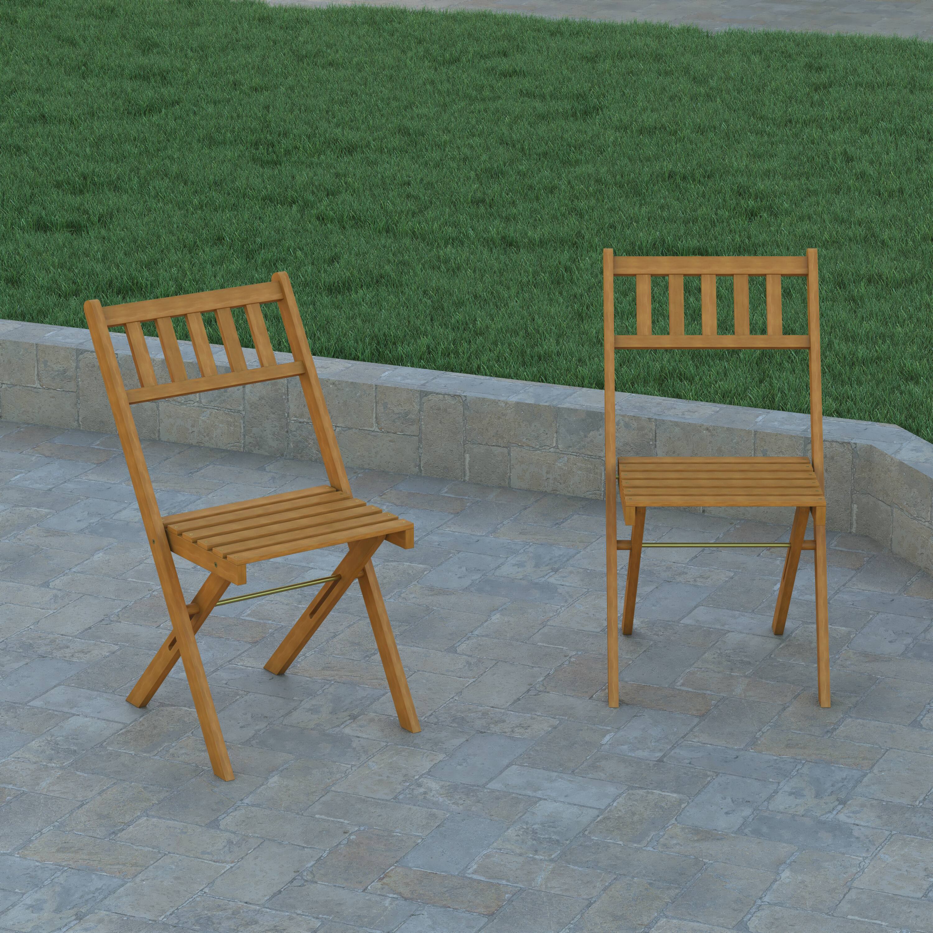 Alt View 4. Emma + Oliver - Kass All Natural Weather Resistant Acacia Wood Folding Patio Bistro Chairs with Protective Teak Oil Layer - Natural.