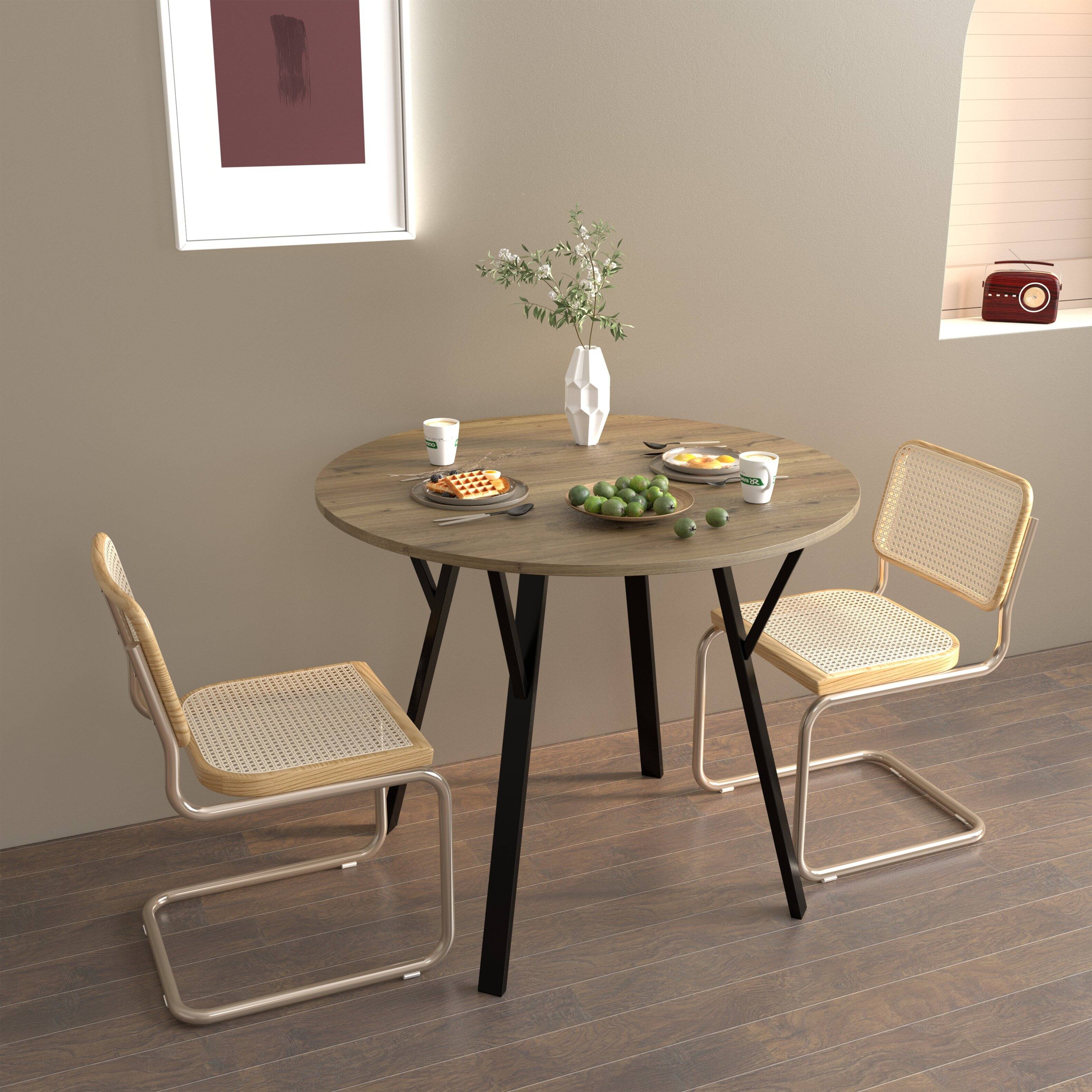Left. Z-Edge - 35.4" Small Round Dining Table for 2-4 People, Dinner Table Space Saving Circle Kitchen Table for Small Space, Apartment - Brown.