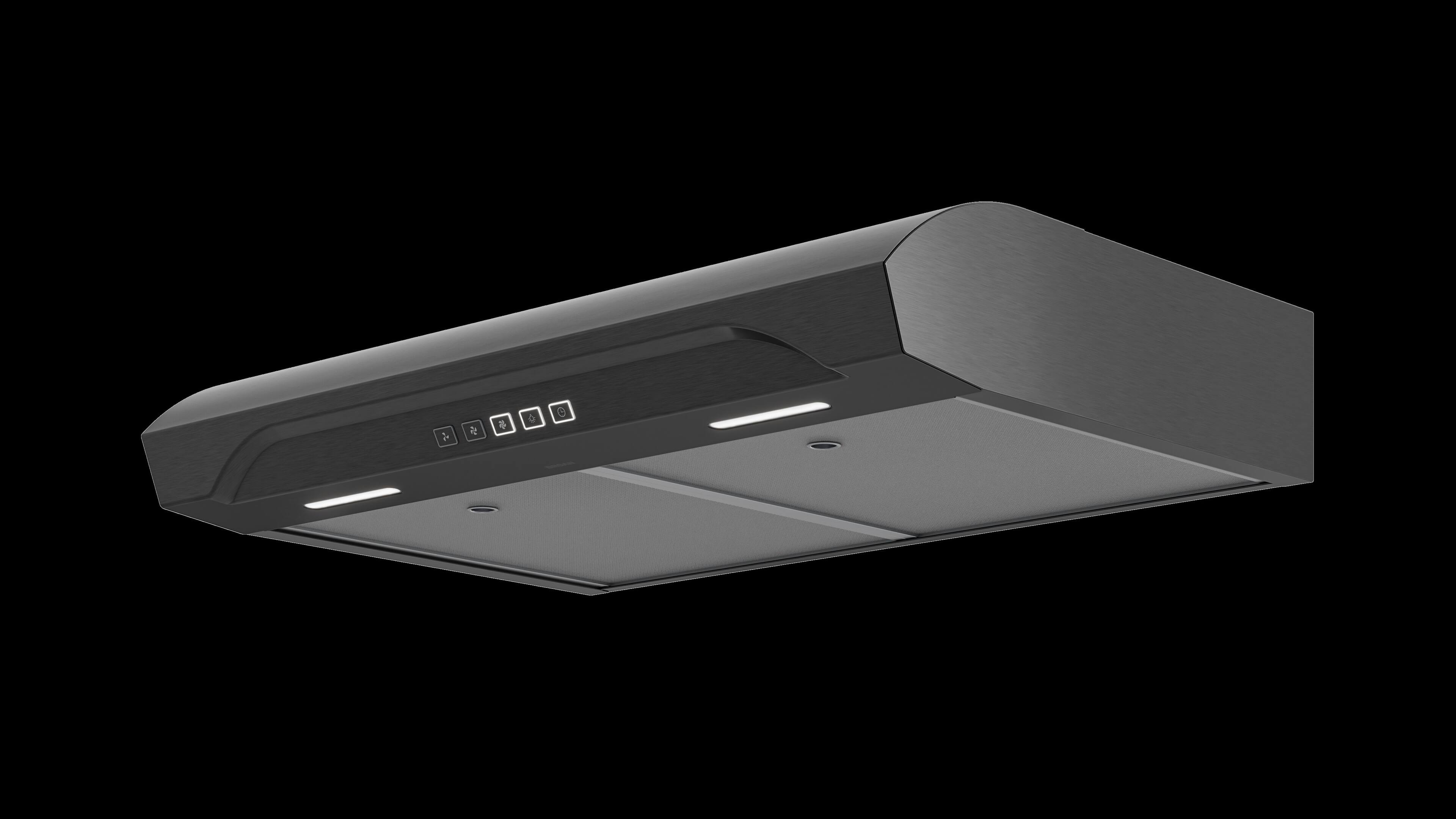 Left. Broan - Alta 30-Inch 350 MAX Blower CFM 1.5 Sones Black Stainless Range Hood - Stainless Steel.