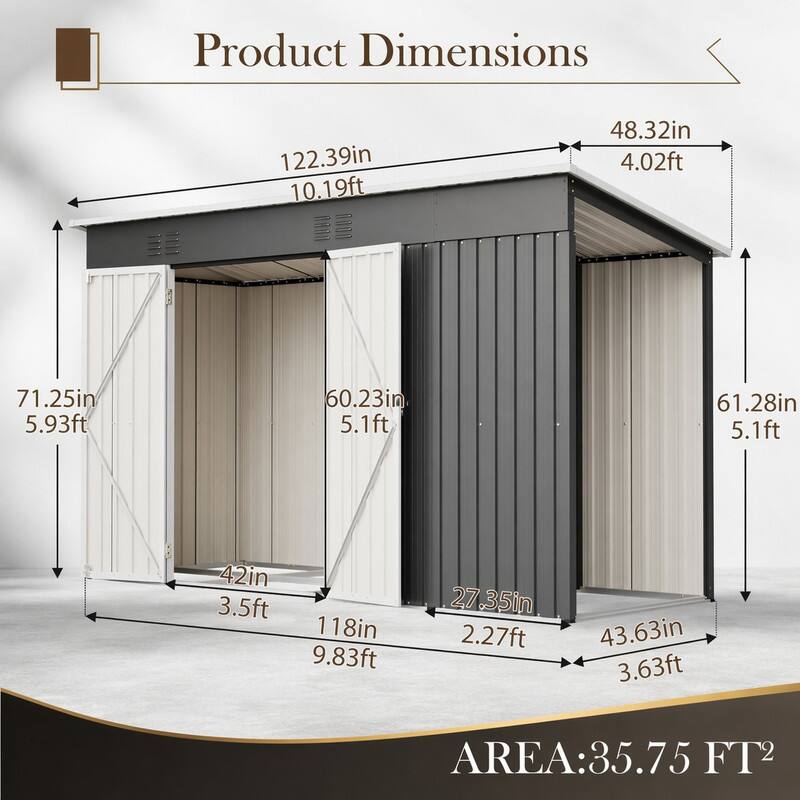 Product Dimensions
122.39in 10.19ft
48.32in 4.02ft
71.25in 5.93ft
60.23in 5.1ft
61.28in 5.1ft
42in 3.5ft
118in 9.83ft
27.35in 2.27ft
43.63in 3.63ft
AREA: 35.75 FT²