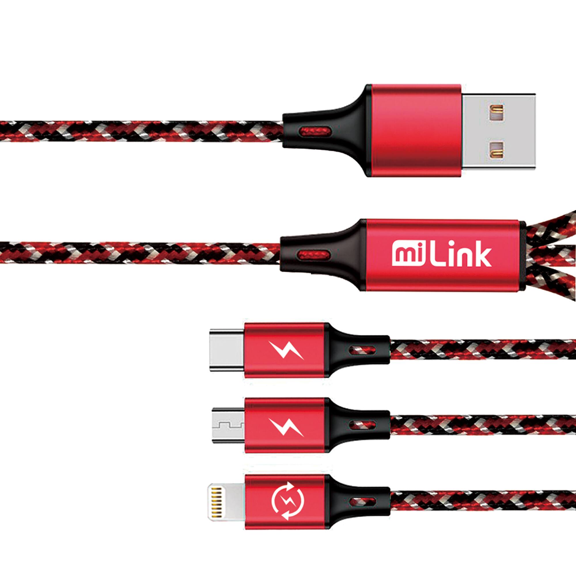 Alt View 1. miLink - 6ft. 3-in-1 (microUSB, Type-C, 8-pin) Charging Cable.