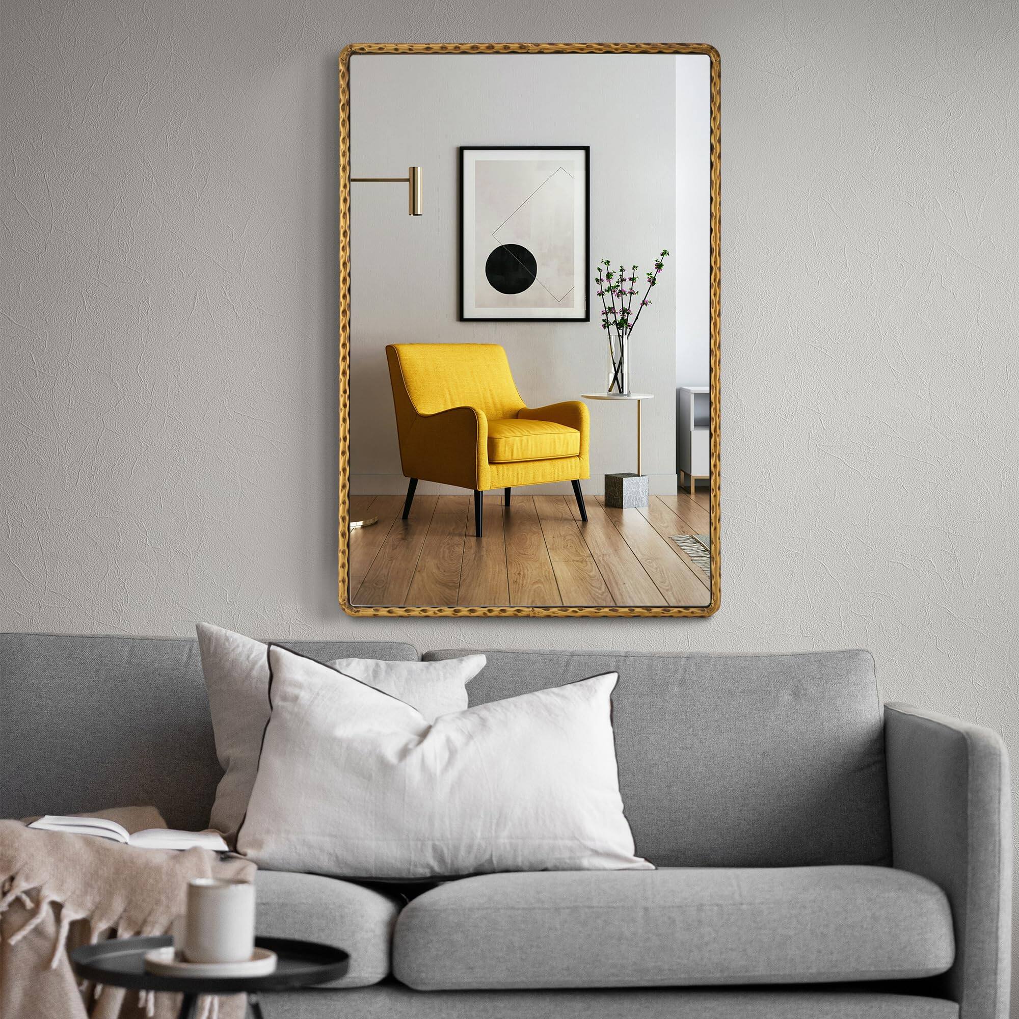 Alt View 4. HM 1810 - Rectangle Bathroom Mirror With Rounded Corner antique Finish Hammered Metal Frame Large Wall Mirrors Decora - Antique Copper.