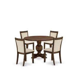 East West Furniture - 5-Piece Dining Room Set - An Attractive Dining Table and 4 Lovely Light Beige Linen Fabric Wooden - Multi-Color