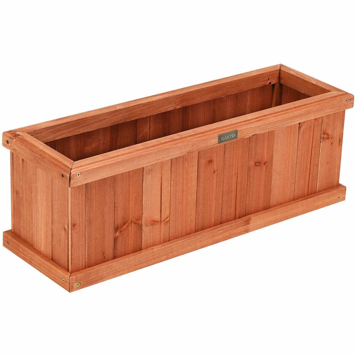 Left. SlickBlue - Decorative Wooden Planter Box for Plants, Garden, Balcony, and Window Sills - Brown.