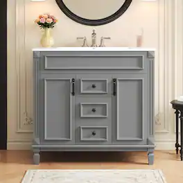 Loheer - 36 inch Bathroom Vanity with Sink Modern Grey Single Sink Cabinet - Gray