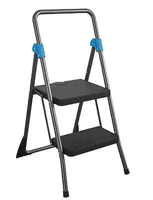Front. Cosco - Commercial 2-Step Folding Stool, 300 lb Capacity, Gray - Gray/Black.