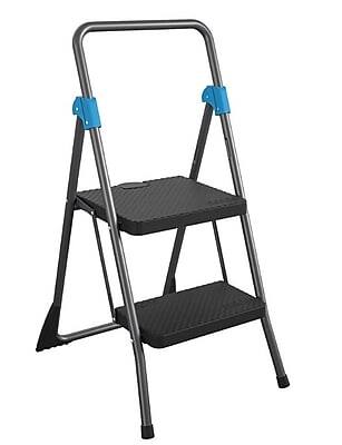 Front. Cosco - Commercial 2-Step Folding Stool, 300 lb Capacity, Gray - Gray/Black.