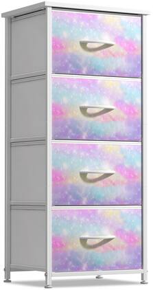 Sorbus - Nightstand with 4 Drawers, Bedside Furniture & Night Stand Dresser with Steel Frame, Wood Top, Fabric Bins - Rainbow Sparkle Tie-Dye