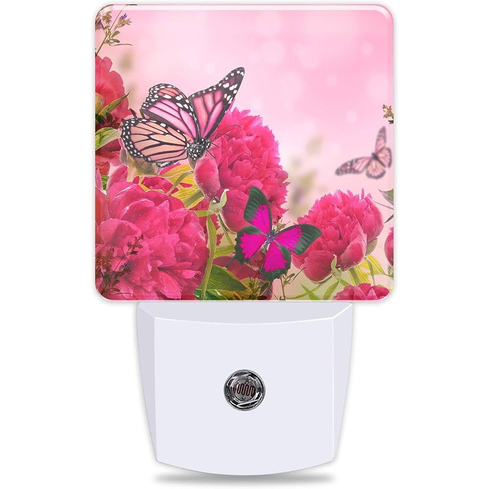 Front. ACJPR - Butterfly and Flower Night Light Plug-in LED with Dusk-to-Dawn Sensor for Bedroom, Kitchen, Bathroom, Hallway, and Home.