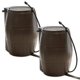 FCMP Outdoor - 50-Gallon BPA Free Home Rain Water Catcher Barrel, (2 Pack) - Brown