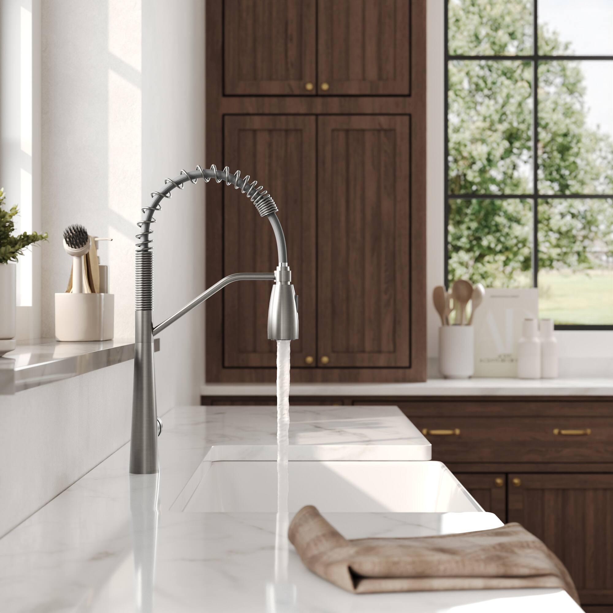 Alt View 10. GRANDJOY - Kitchen Faucet with Pull-Down Sprayer and Spring Spout for Modern Kitchen Renovation - Brushed Nickel.