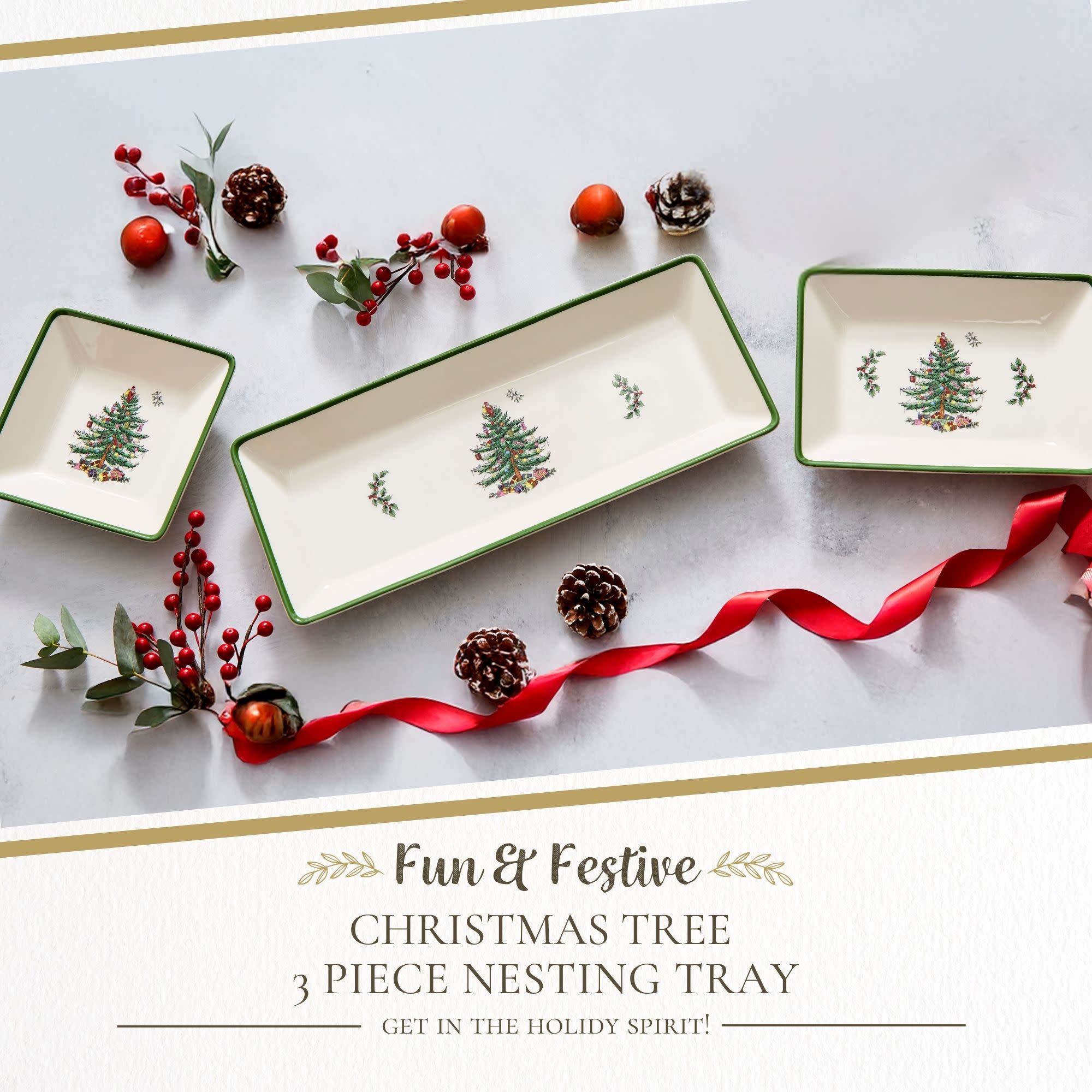 Fun & Festive CHRISTMAS TREE 3 PIECE NESTING TRAY GET IN THE HOLIDAY SPIRIT!