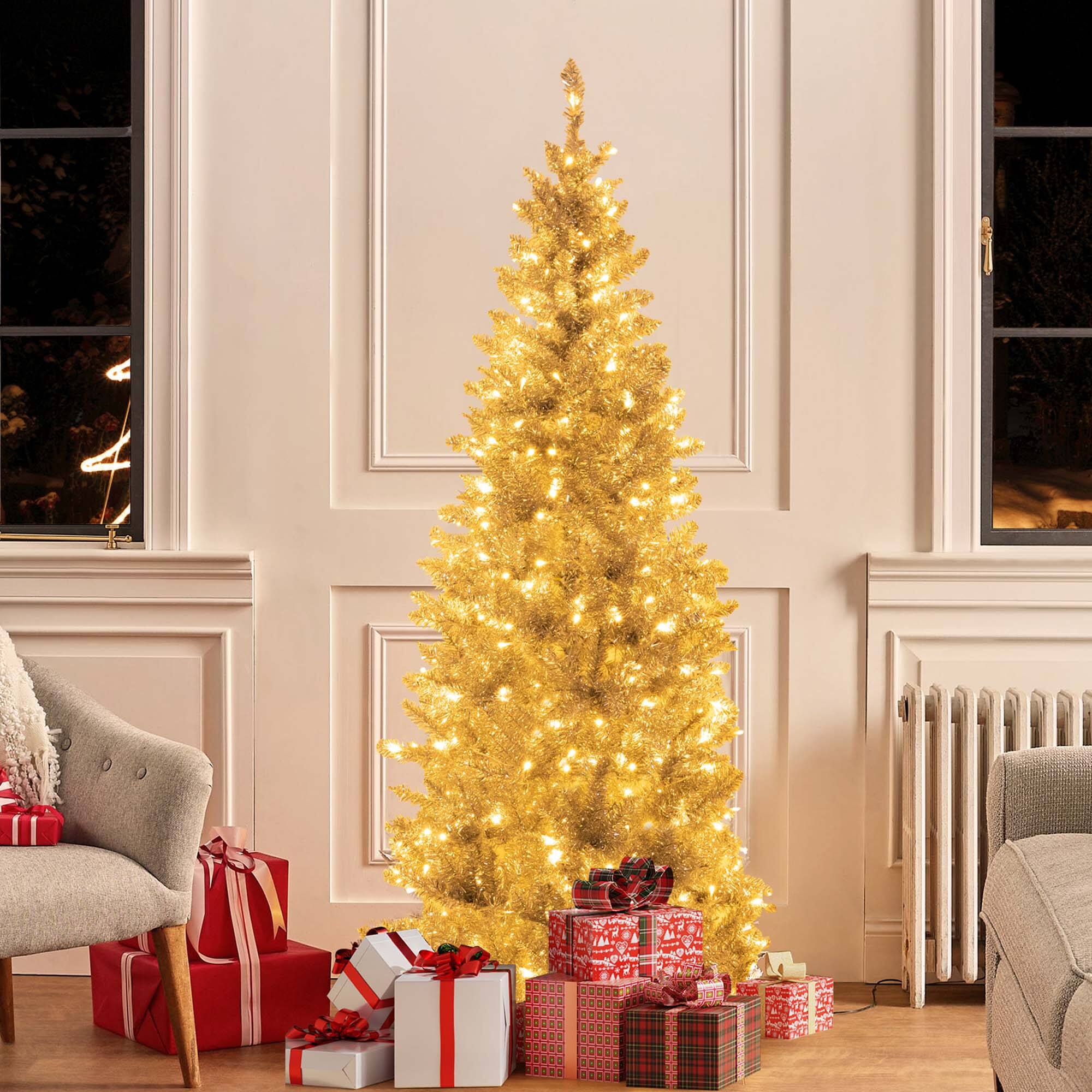 Alt View 11. Costway - 6FT Pre-lit Artificial Tinsel Xmas Tree with 790 Branch Tips 300 LED Lights - Silver.