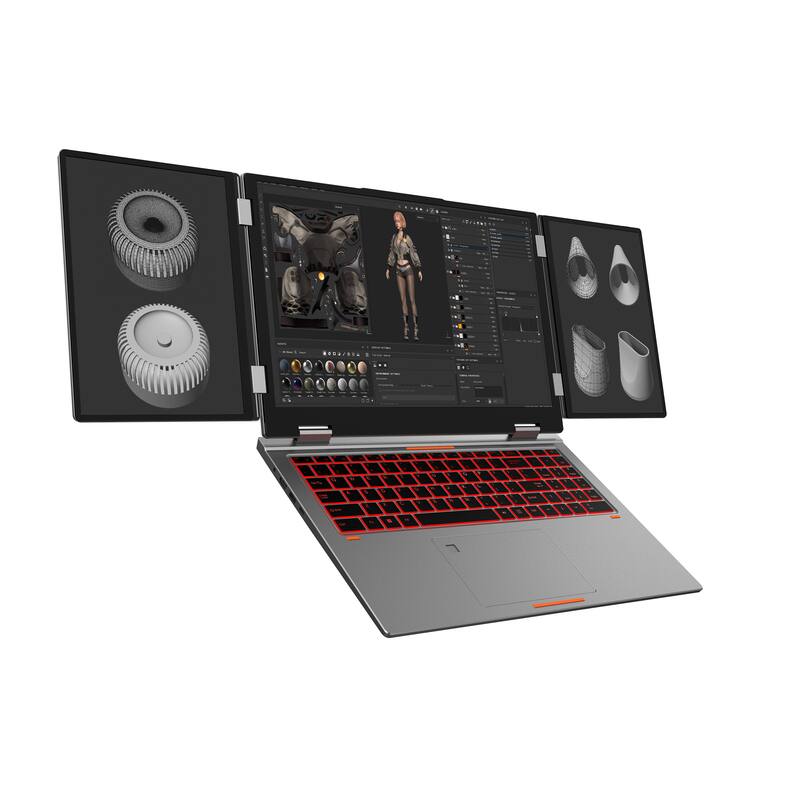Alt View 1. Hotface - Hotface Triple-Screen,16" WUXGA+Dual 10.5" Displays,Intel i7-12700H,32GB RAM,1TB SSD,Win 11 Pro,Gray - Gray.