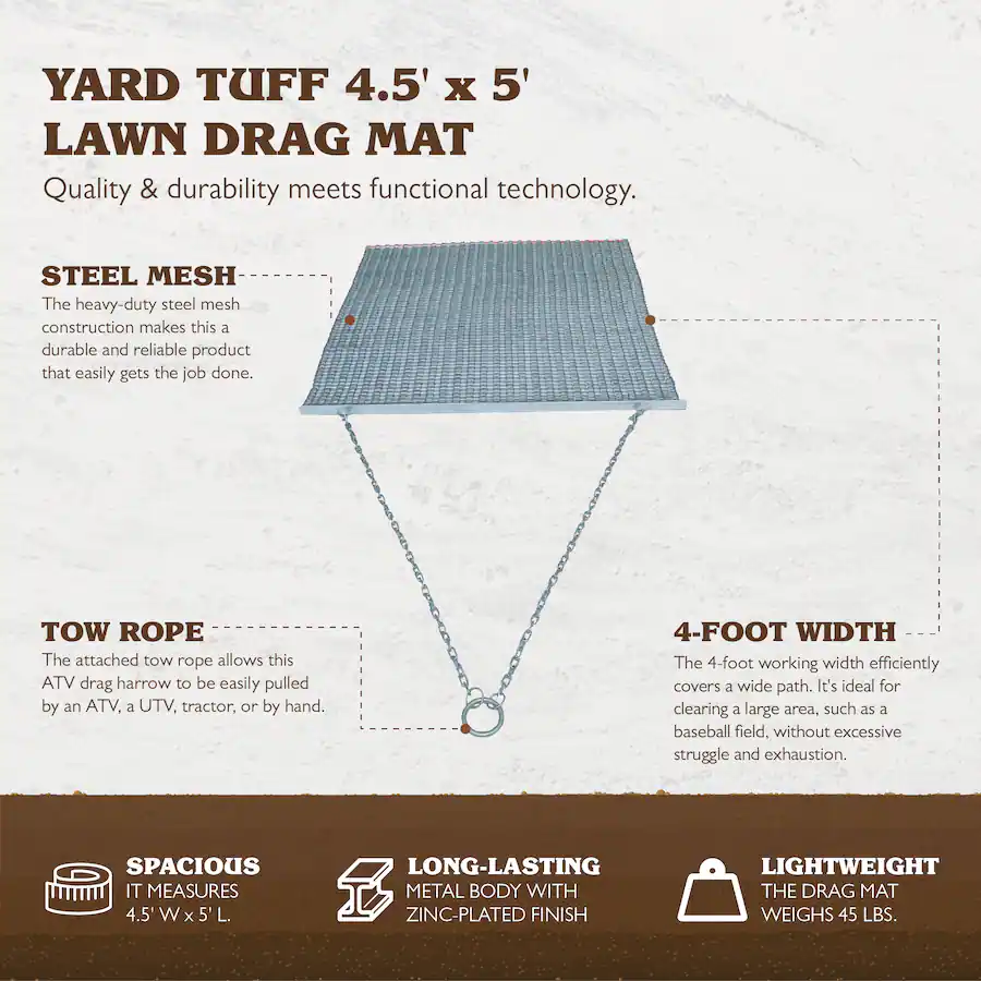 Drag Bashee Yard Tuff 455TBDM ATV/UTV 5' x 4.5' Zinc & Steel Field Surface Leveling ...