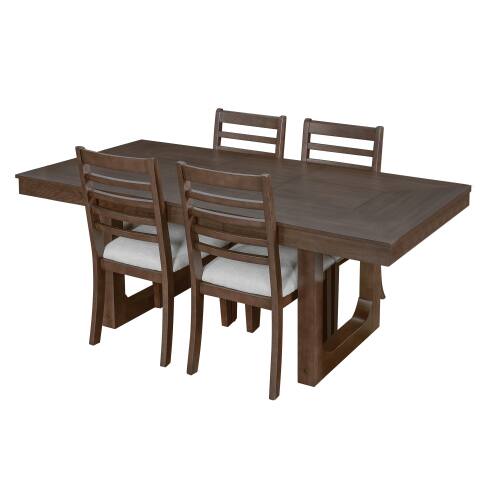 Alt View 2. LUCKY ONE - 5-Piece Farmhouse Set with 18" Leaf, 78" Extendable Dining Table and 4 Chairs - Beige,Walnut.