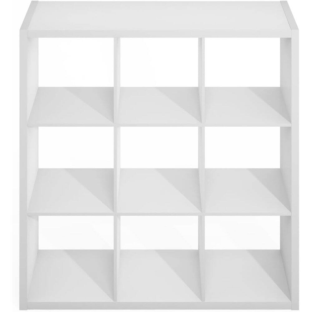 Back. FurniFact - White Engineered Wood 9 Cube Storage Organizer with Open Back Modern Design - White.