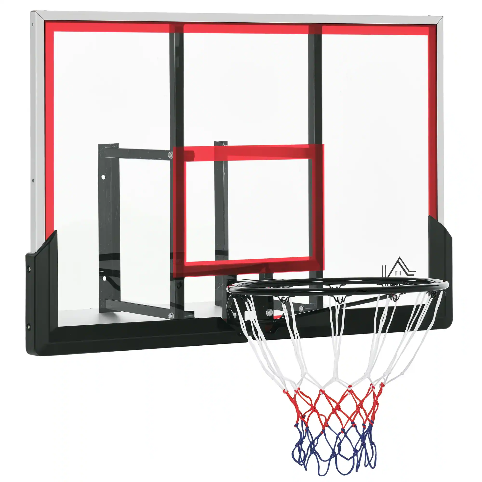 Front. Soozier - Soozier Wall Mounted Basketball Hoop, Basketball Goal Combo Kit with 43" x 30" Shatter Proof Backboard - Black, Clear, Red.