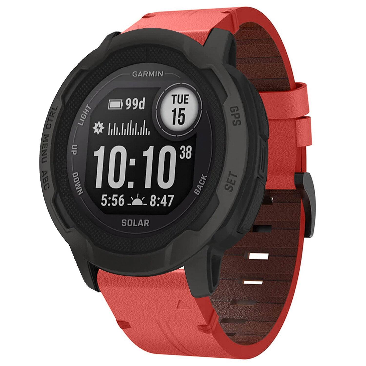 GARMIN CTRL MENU ABC 99d TUE 15 LIGHT 10:10" BACK 5:56 8:47 GPS SET SOLAR