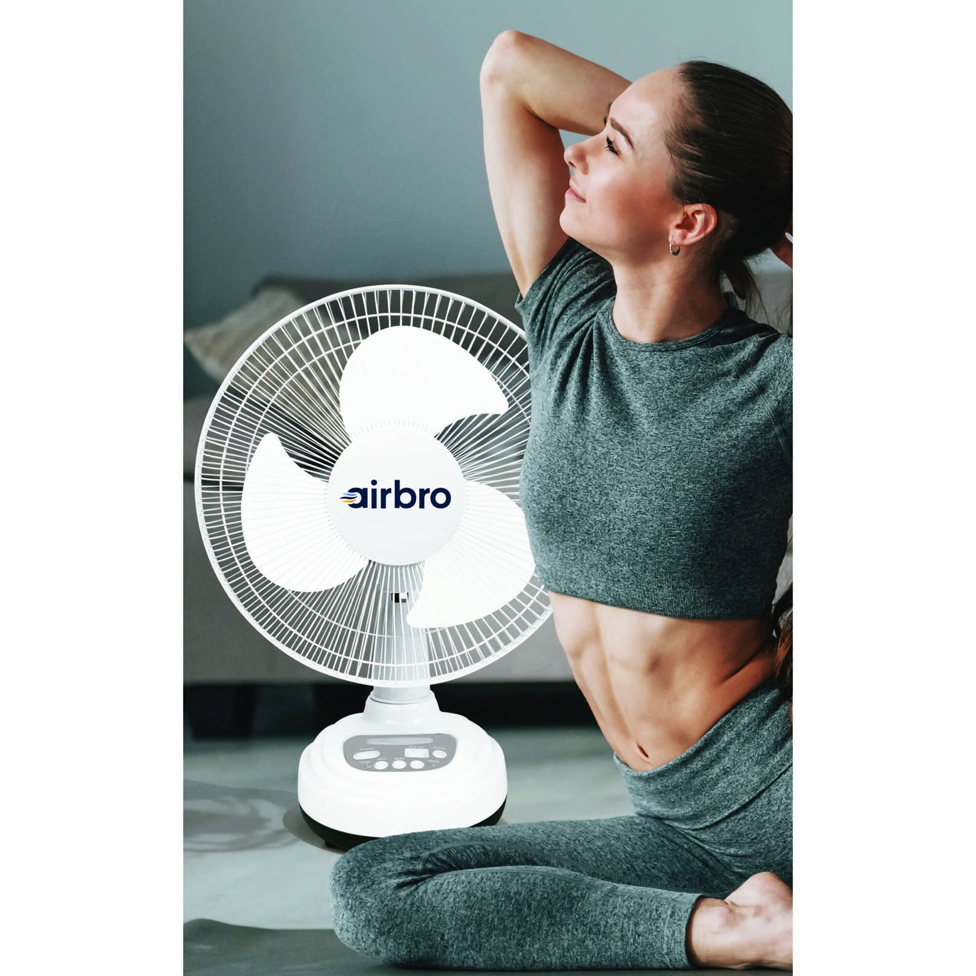 Left. Airbro - FSA-12 12" Rechargeable AC/DC Fan with Solar Charging - White.