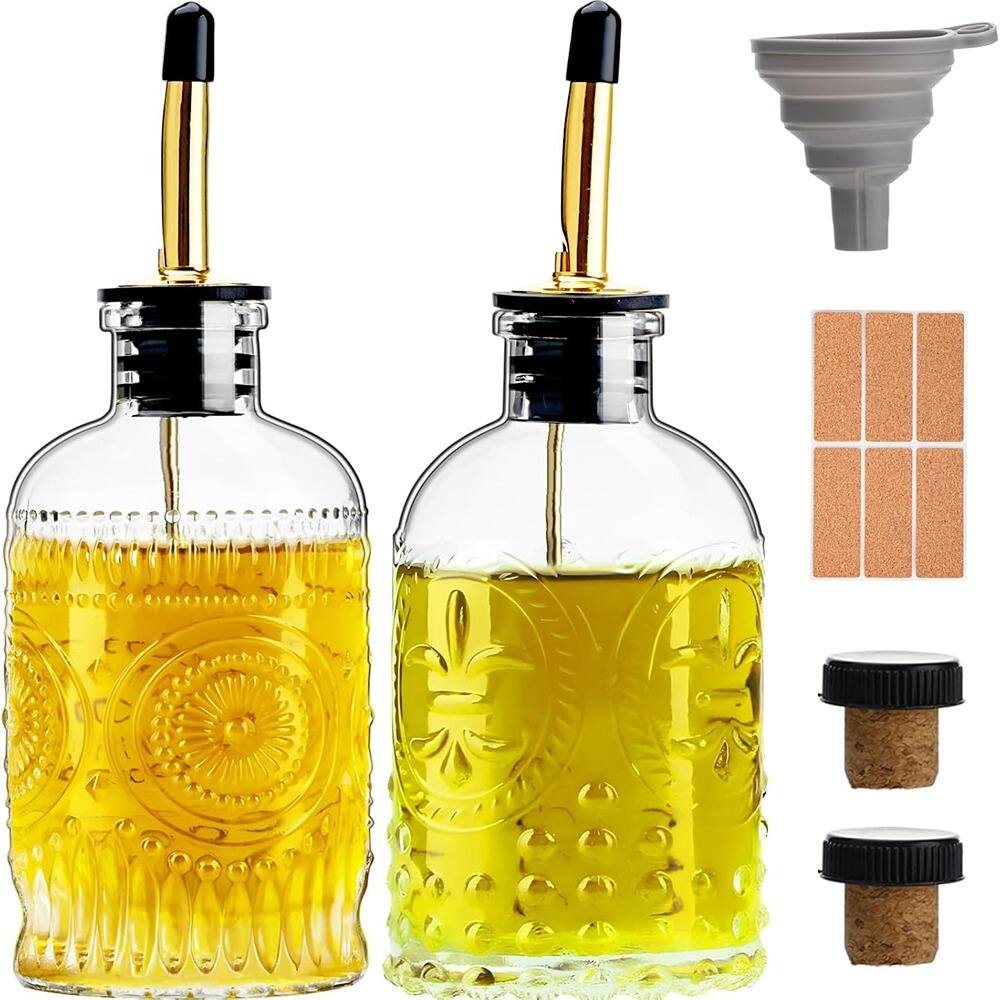 Schertz - 2-Pack 7oz Glass Olive Oil Dispensers with Metal Spout – Elegant Kitchen Bottles