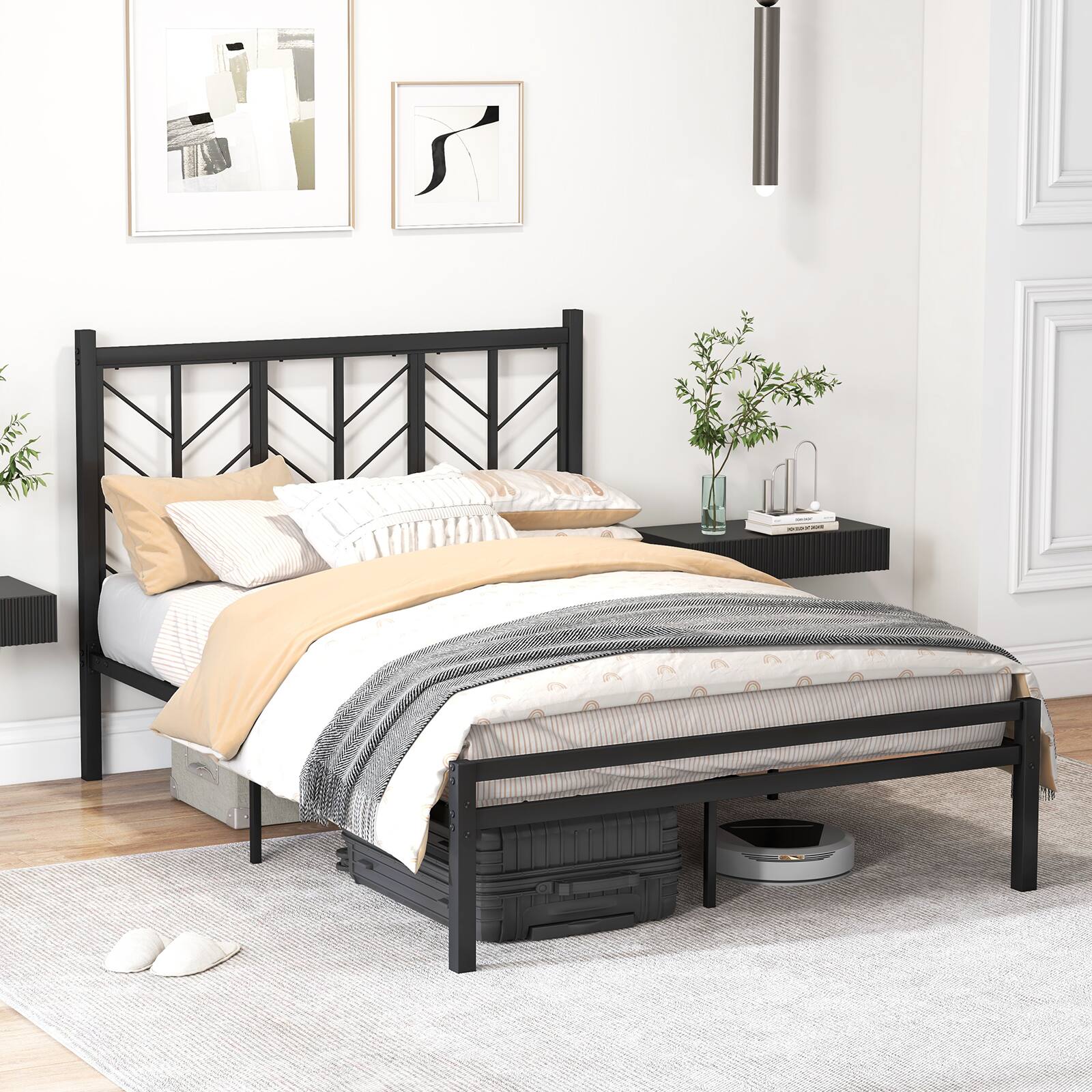 Alt View 7. Sugift - Full Size Platform Bed with Headboard and Metal Frame-Full Size - Black.