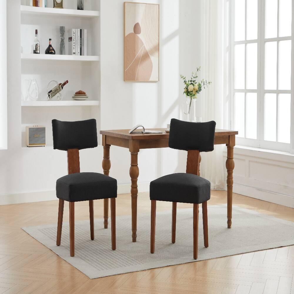 Alt View 4. Loheer - Loheer Set of 2 Linen Dining Chairs Modern Armless Black Chairs with Curved Backrest Solid Wooden Legs for Living Room - Black.