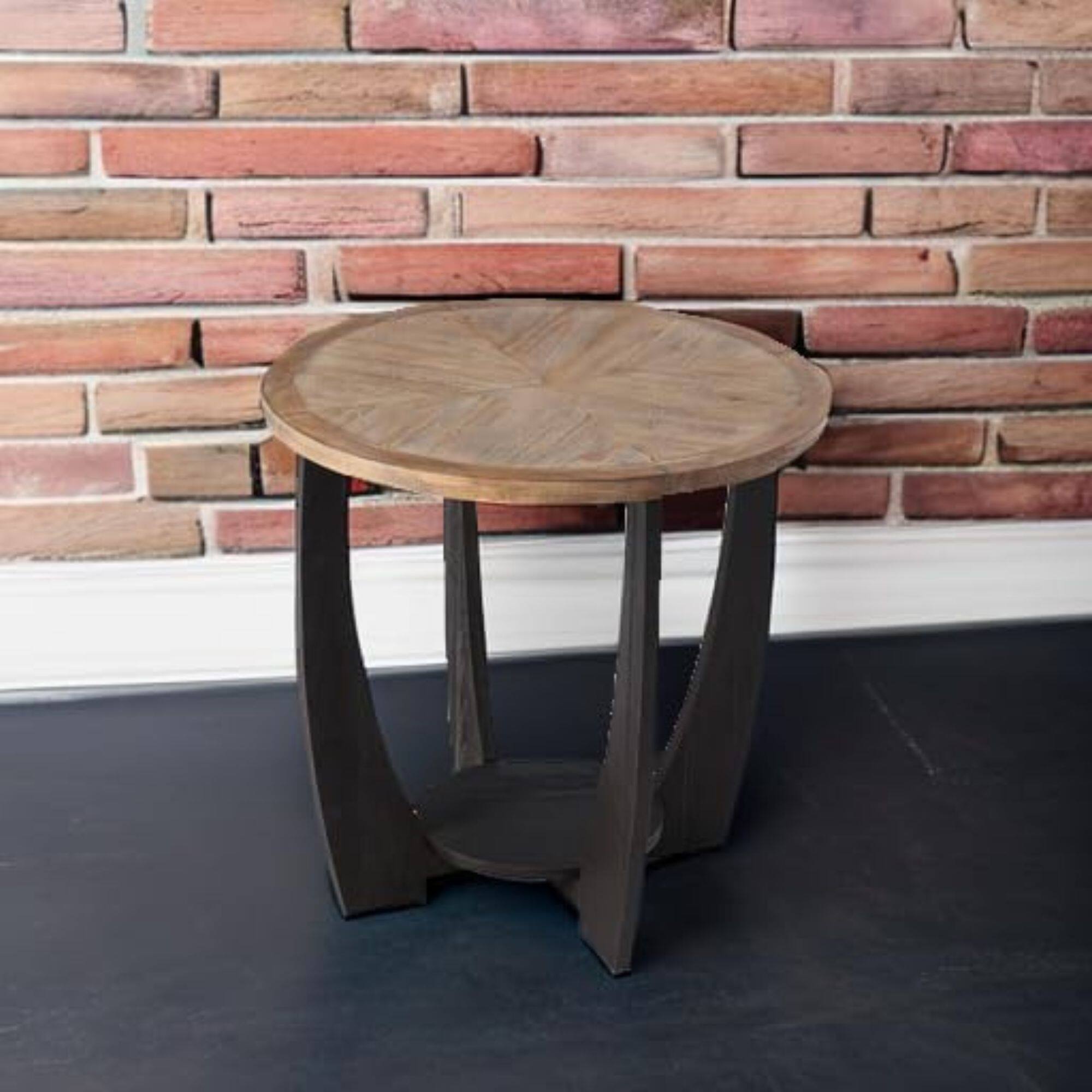 Alt View 5. COZAYH - COZAYH Rustic Farmhouse Round End Table, Storage Shelf for Living Room, Black - Black & Wood.