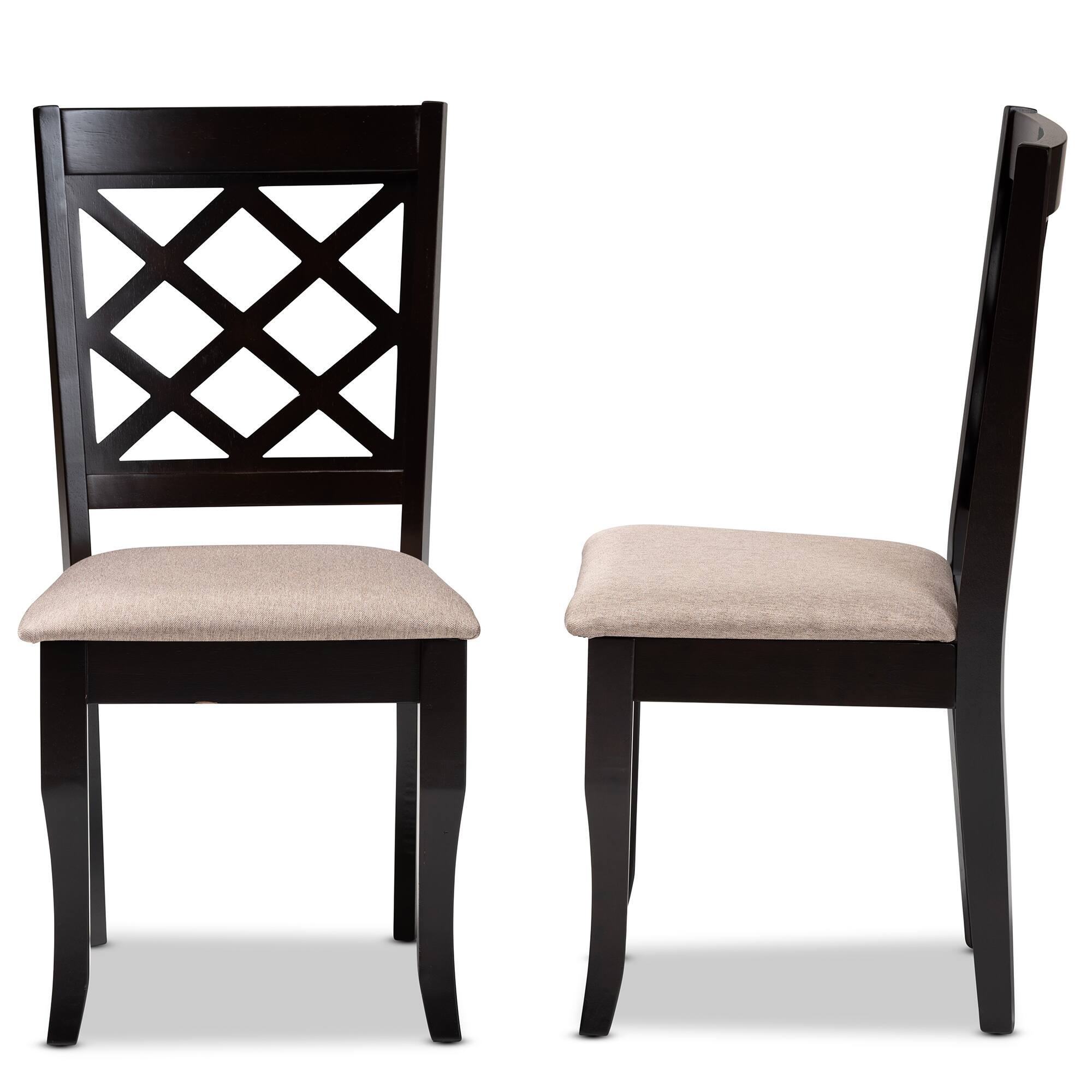 Left. Baxton Studio - Verner Modern and Contemporary Fabric Upholstered Finished 2-Piece Wood Dining Chair Set - Sand/Dark Brown.