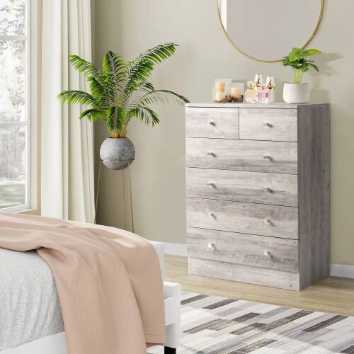 Alt View 8. Winado - Modern 6 Drawer Dresser Tall Dresser Chest of Drawers Anti-Tipping Device Metal Handle for Bedroom Living Room Hallway - Grey.