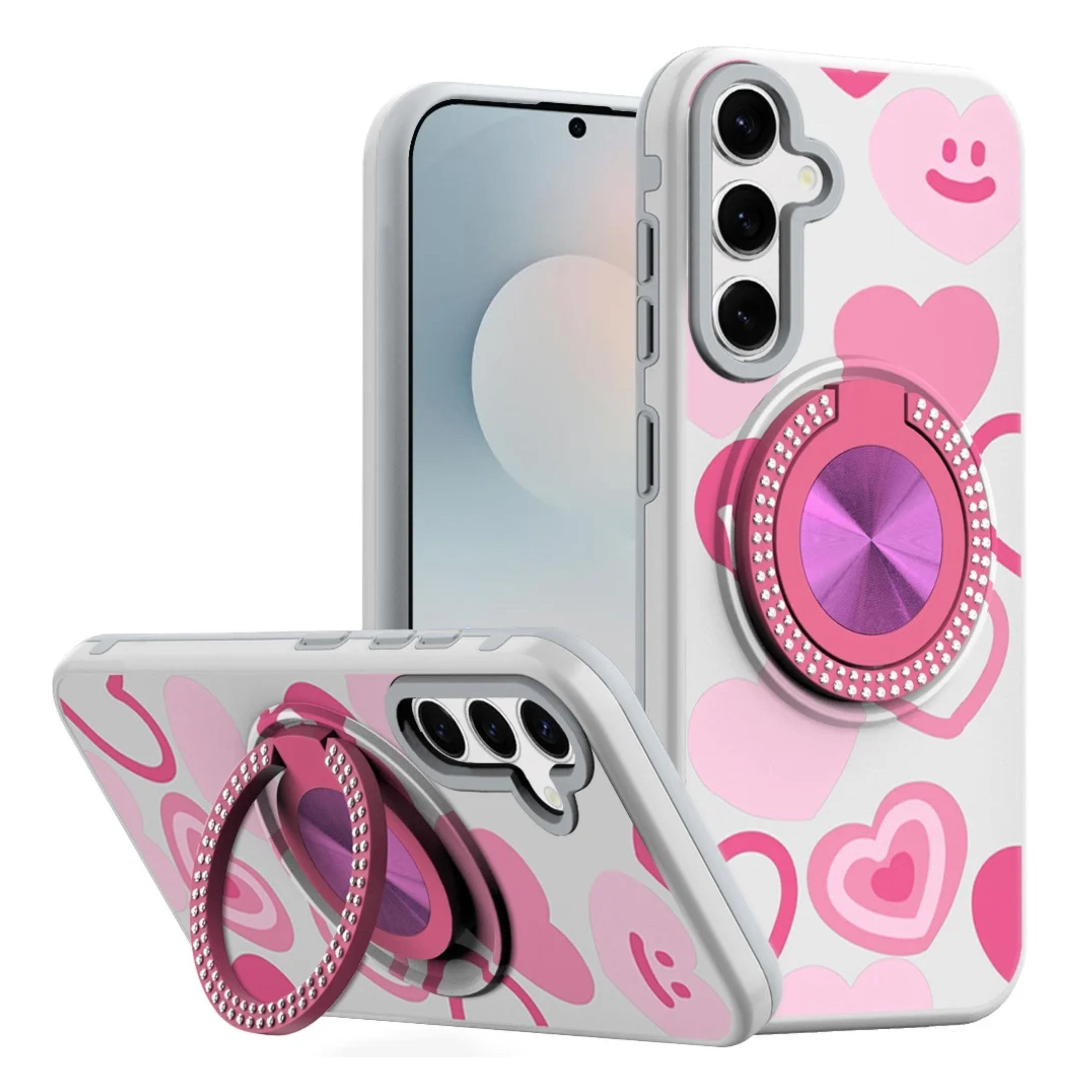 Kitcheniva - Printed Design Case With 360 Stand Tempered Glass For Samsung Galaxy S26+ Plus Hearts - Multicolor