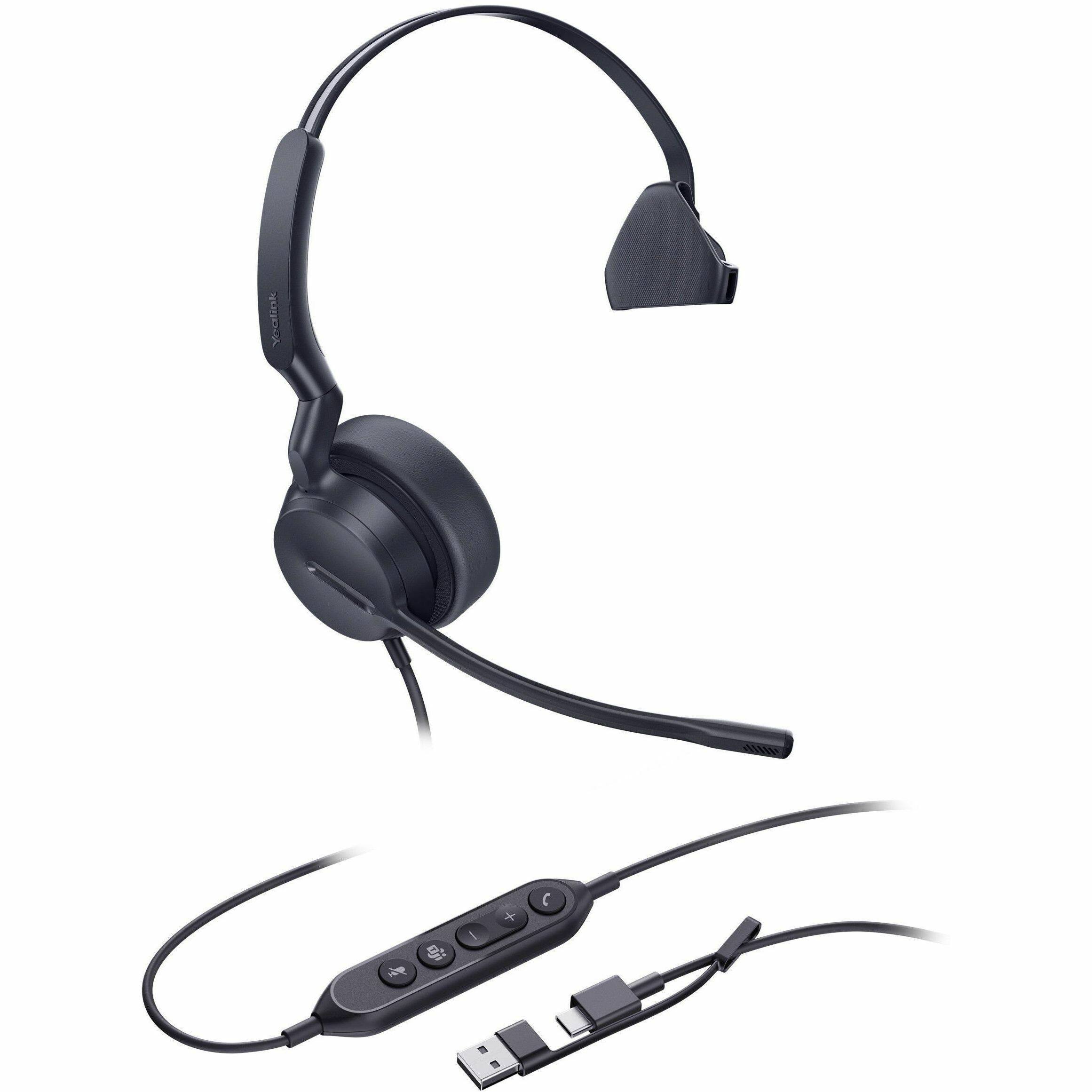 Alt View 5. Yealink - Yealink UH44 Headset - Microsoft Teams Certification - Mono - USB Type C - Wired - 20 Hz to 20 kHz - Over-the-head - Red.